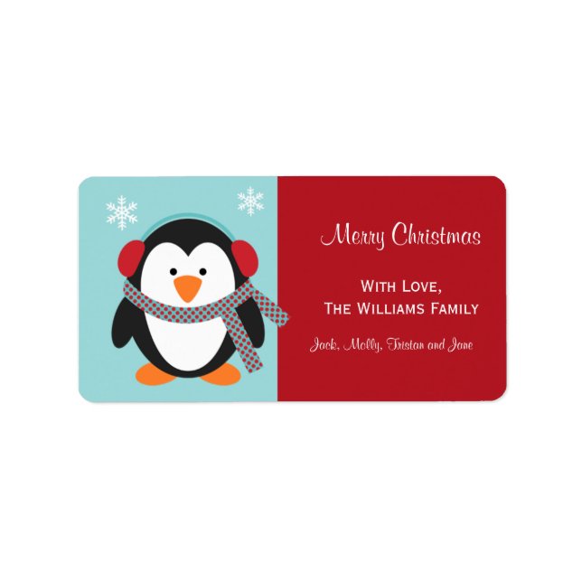 Christmas Penguin Gift Tag Labels (Front)