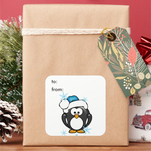 Christmas Penguin Gift Tag Sticker (Holiday)