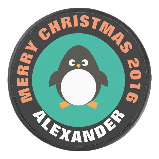Christmas Penguin Hockey Puck (Front)