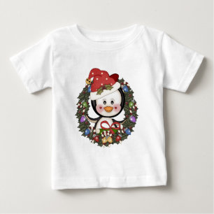 Christmas Penguin Holiday Wreath Baby T-Shirt
