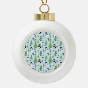 Christmas penguin ice skating and bear fisherman ceramic ball christmas ornament