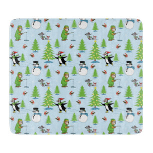 Christmas penguin ice skating and bear fisherman cutting board