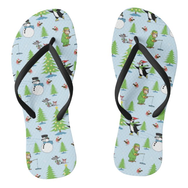 Christmas penguin ice skating and bear fisherman jandals (Footbed)