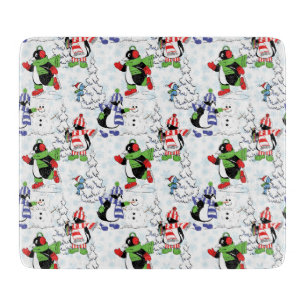 Christmas penguin ice skating cutting board