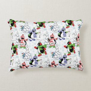 Christmas penguin ice skating decorative cushion