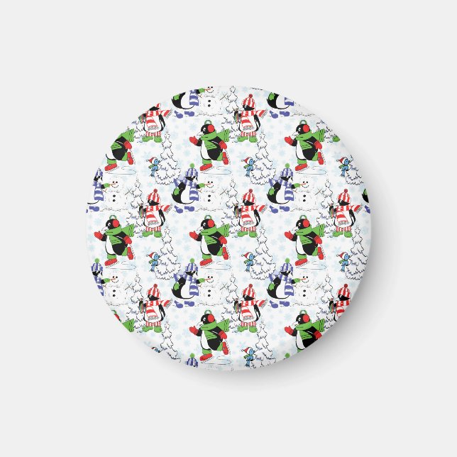 Christmas penguin ice skating magnet (Front)