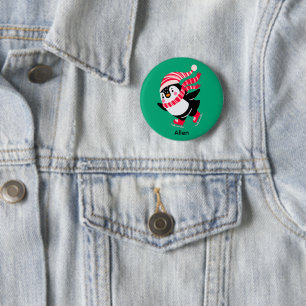 Christmas Penguin in a Hat and Scarf on Skates 6 Cm Round Badge