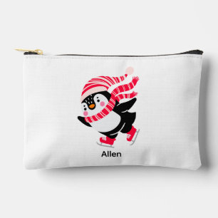 Christmas Penguin in a Hat and Scarf on Skates Accessory Pouch