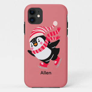 Christmas Penguin in a Hat and Scarf on Skates Case-Mate iPhone Case