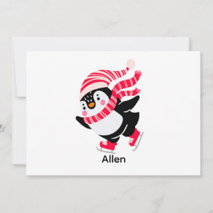 Christmas Penguin in a Hat and Scarf on Skates Holiday Card