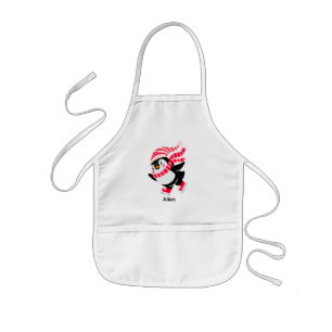 Christmas Penguin in a Hat and Scarf on Skates Kids Apron