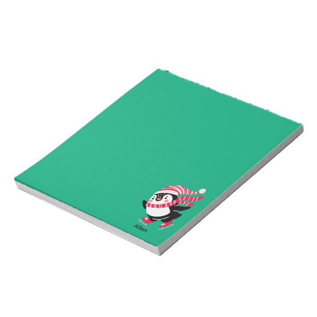 Christmas Penguin in a Hat and Scarf on Skates Notepad (Rotated)