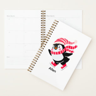 Christmas Penguin in a Hat and Scarf on Skates Planner