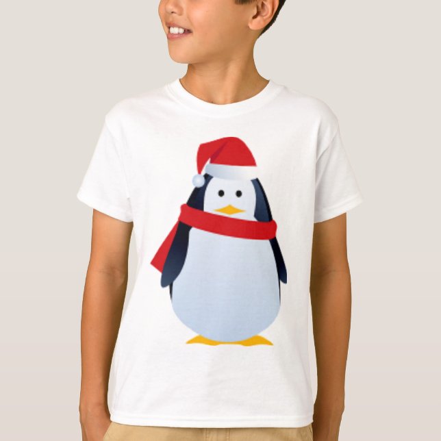 Christmas Penguin In A Santa Hat T-Shirt (Front)