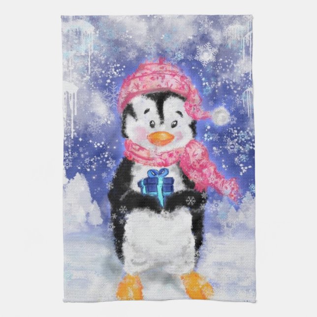 Christmas Penguin Kitchen Towel (Vertical)