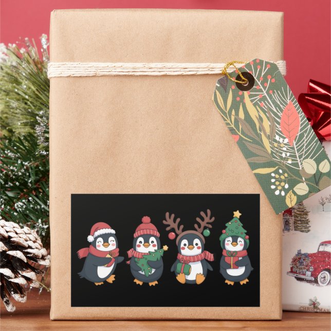 Christmas Penguin Lover Cute Animals Family Xmas Rectangular Sticker (Holiday)