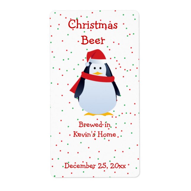 Christmas Penguin Mini Beer Label (Front)