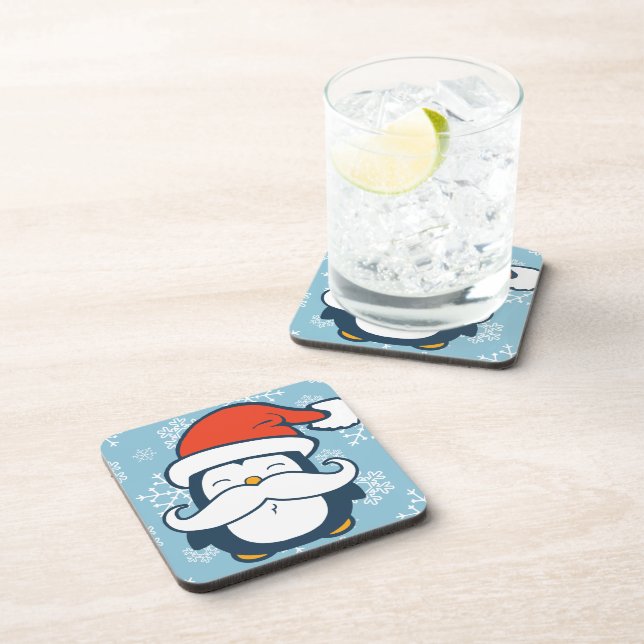 Christmas Penguin Moustache Trend Coaster (Right Side)