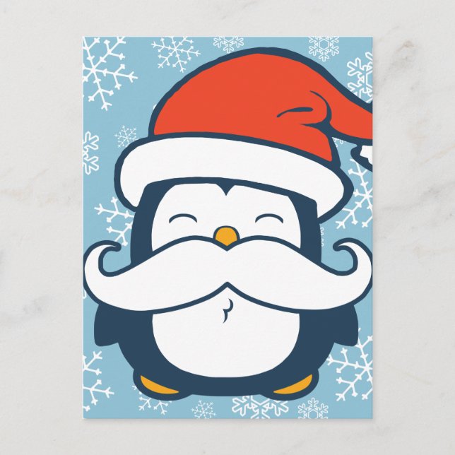 Christmas Penguin Moustache Trend Holiday Postcard (Front)