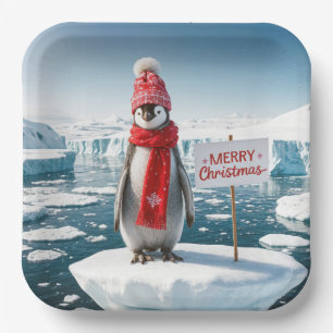 Christmas Penguin On An Iceberg Paper Plate