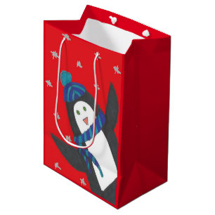 Christmas Penguin on Red Medium Gift Bag
