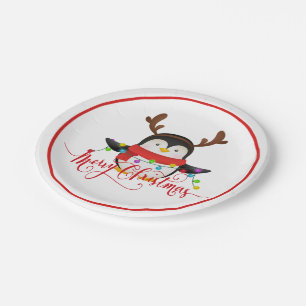 Christmas penguin paper plate