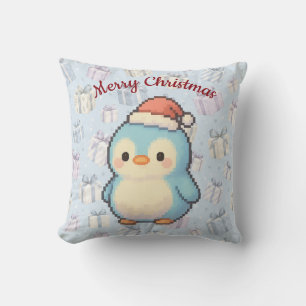 Christmas Penguin Pastel Pixel Art Holiday Decor Cushion