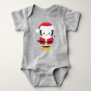 Christmas Penguin, Penguin With Santa Hat, Belt Baby Bodysuit