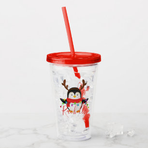 Christmas penguin personalised acrylic tumbler