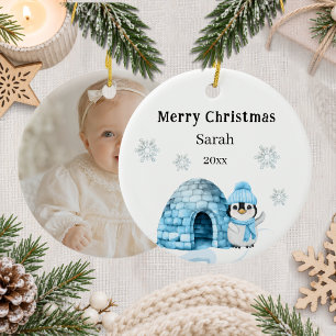 Christmas penguin photo winter child  ceramic tree decoration