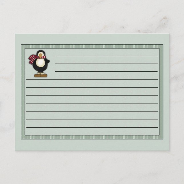 Christmas Penguin Recipe Notecard Postcard (Front)