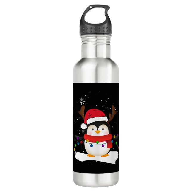 Christmas Penguin Reindeer Christmas tree 710 Ml Water Bottle (Front)