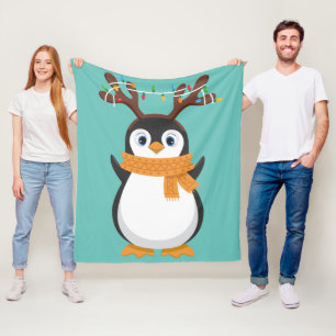 Christmas Penguin Reindeer Santa Holiday Pajama Fleece Blanket