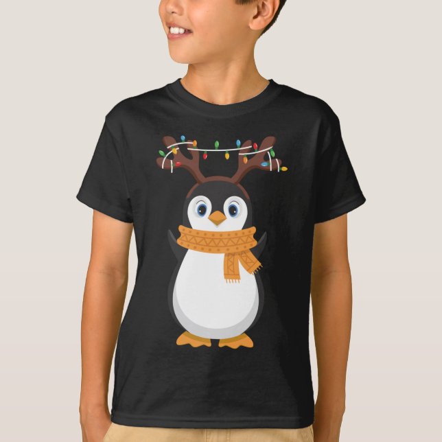 Christmas Penguin Reindeer Santa Holiday Pajama T-Shirt (Front)