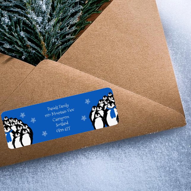 Christmas Penguin Return Address Blue (Creator Uploaded)