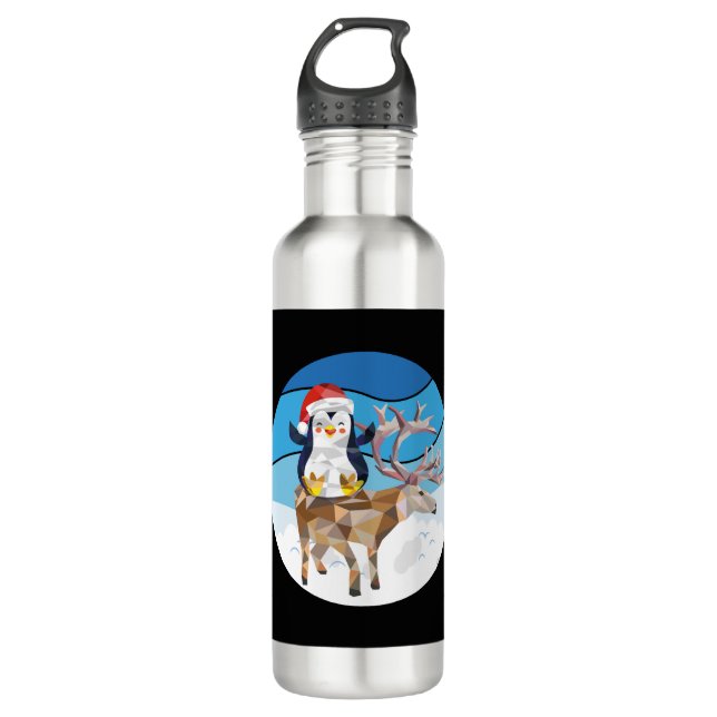 christmas Penguin riding a elk 710 Ml Water Bottle (Front)