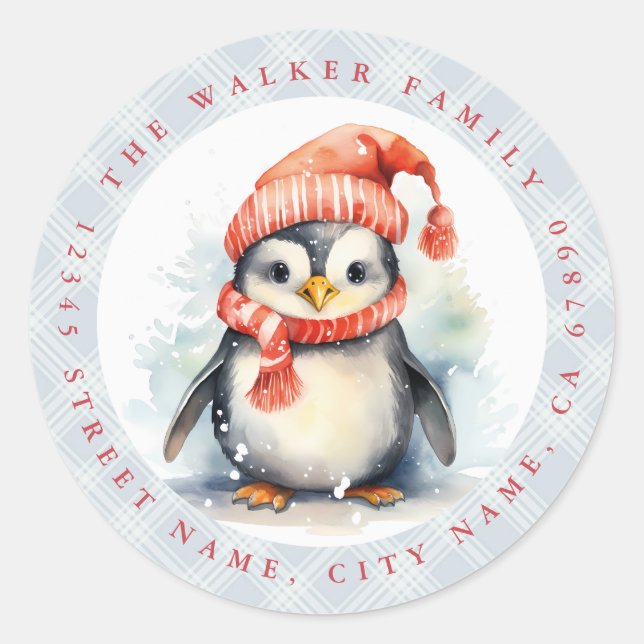 Christmas Penguin Round Stickers (Front)