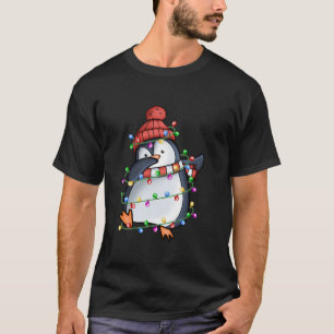Christmas Penguin Santa Penguin Christmas Lights D T-Shirt