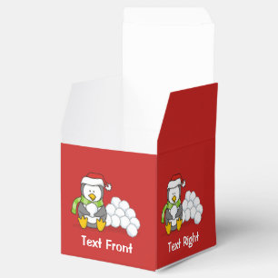 Christmas penguin sitting with snow balls favour box