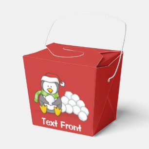 Christmas penguin sitting with snow balls favour box