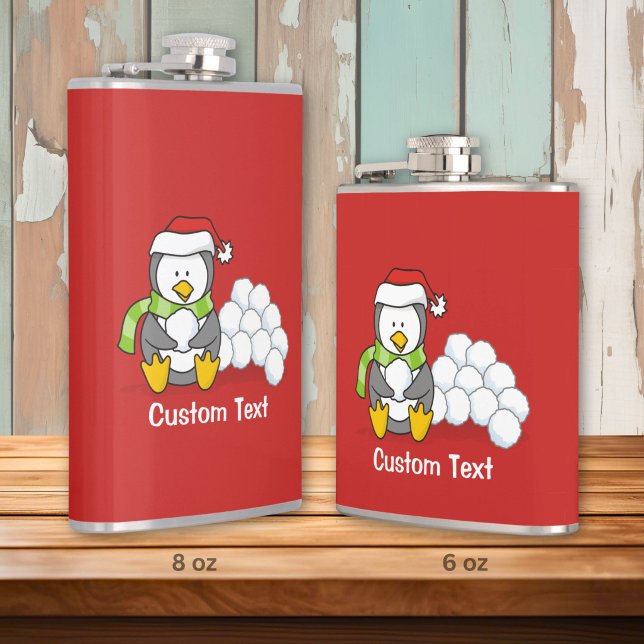 Christmas penguin sitting with snow balls hip flask (Creator Uploaded)