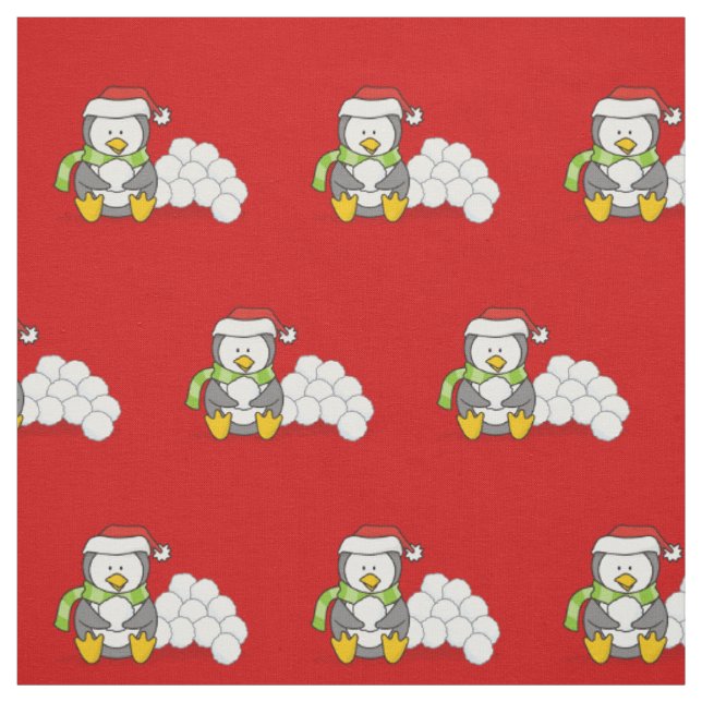 Christmas Penguin sitting with Snow Balls Pattern Fabric (Swatch)