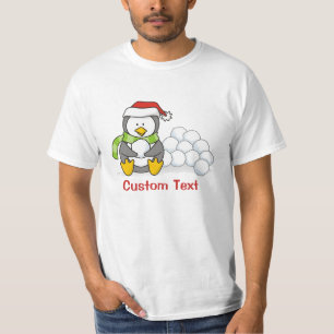 Christmas penguin sitting with snow balls T-Shirt