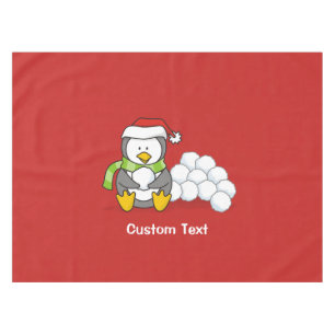 Christmas penguin sitting with snow balls tablecloth