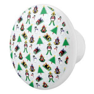 Christmas penguin skiing ceramic knob