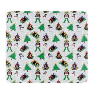 Christmas penguin skiing cutting board