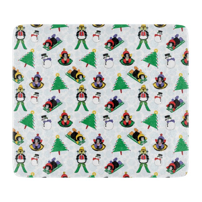 Christmas penguin skiing cutting board (Front)