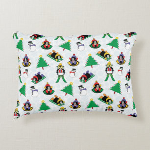 Christmas penguin skiing decorative cushion
