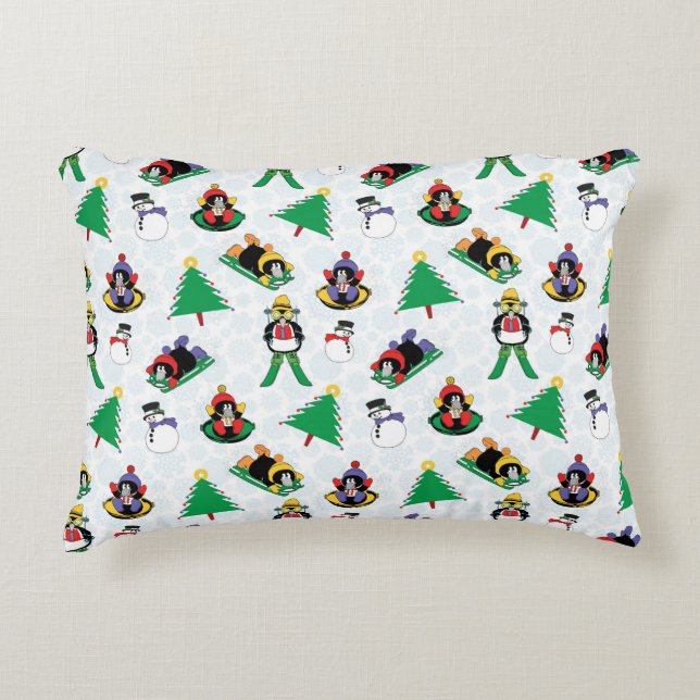Christmas penguin skiing decorative cushion (Front)