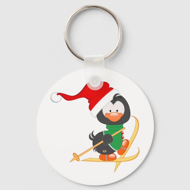 Christmas Penguin Skiing Key Ring (Front)